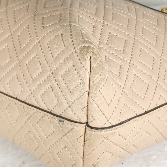TORY BURCH Light Oak Fleming Diamond Quilted Small Gold Chain Tote Purse Bag - Picture 16 of 16